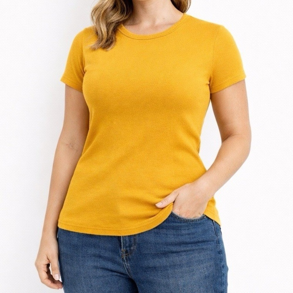 J.Crew Fine Rib Cotton Tee Mustard Yellow Short Sleeve T-Shirt Women's Size L‎
